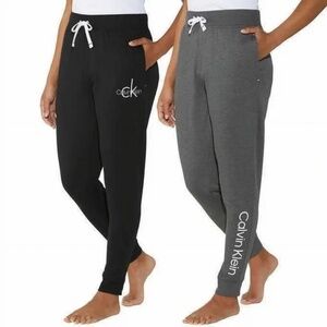 Calvin Klein Set of 2 French Terry Logo Joggers w/ Pockets Black Gray Sz Large